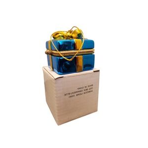 Paragon Gift Box Ornament Blue Gold Christmas Holiday Decor
